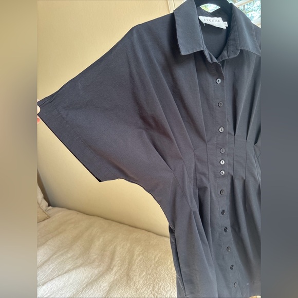 ESQUISE Tobie Mini Shirt Dress Anthropologie Black Size Medium Petite - Picture 6 of 10